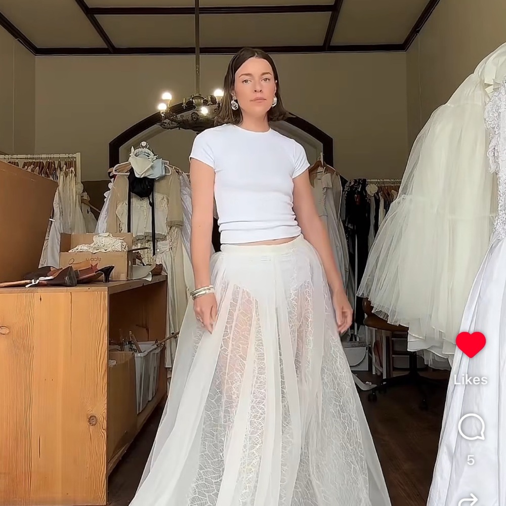 Vintage Bridal Sheer Organza Webbed Lace Bridal Skirt - Picture 7 of 9